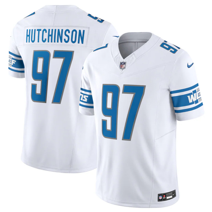 Personalized Men’s Detroit Lions #97 Aidan Hutchinson White 2023 F.U.S.E. Untouchable Limited Stitched Jersey