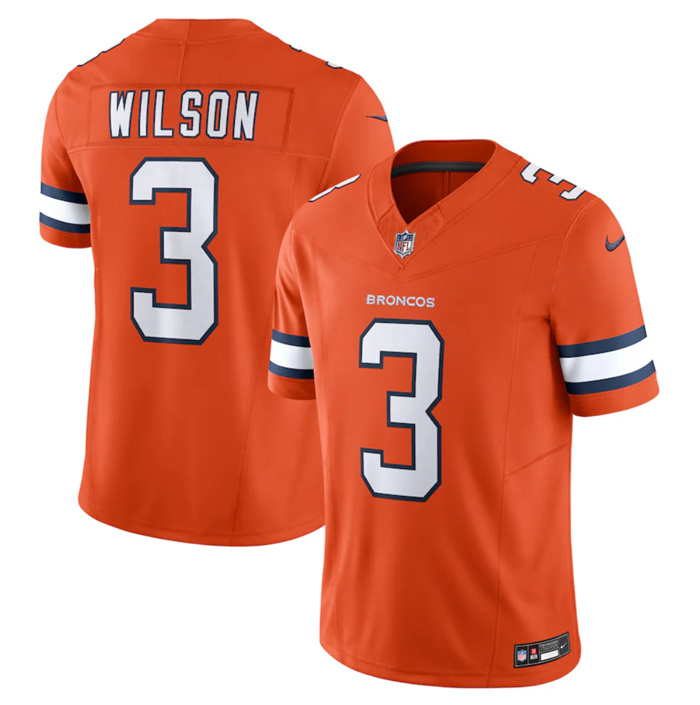 Personalized Men’s Denver Broncos #3 Russell Wilson Orange 2023 F.U.S.E. Untouchable Stitched Jersey