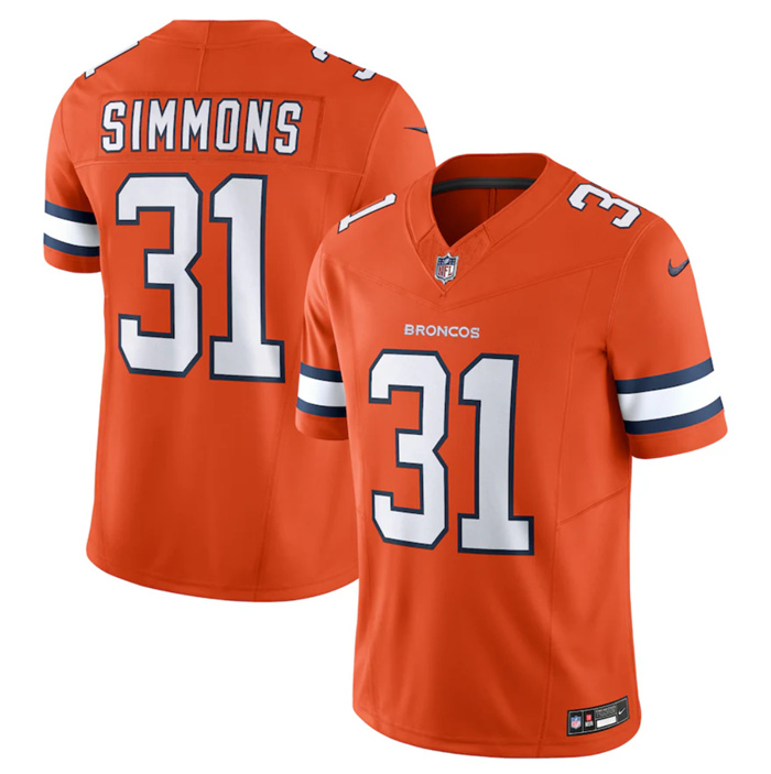 Personalized Men’s Denver Broncos #31 Justin Simmons Orange 2023 F.U.S.E. Untouchable Stitched Jersey