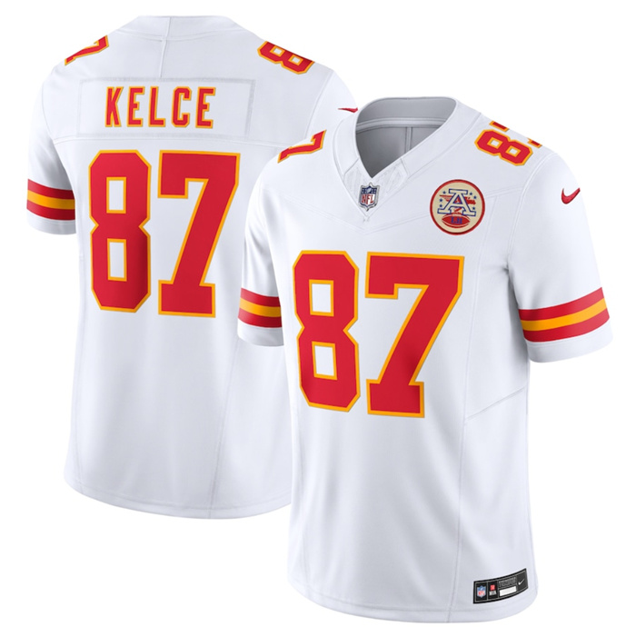 Personalized Men’s Kansas City Chiefs #87 Travis Kelce White 2023 F.U.S.E. Untouchable Limited Stitched Jersey