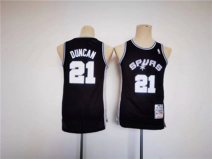 Personalized Youth Spurs #21 Tim Duncan Black Stitched Football Jersey