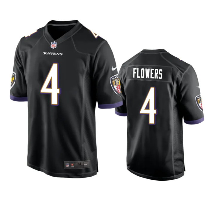 Personalized Youth Baltimore Ravens #4 Zay Flowers Black Stitched Game Jersey