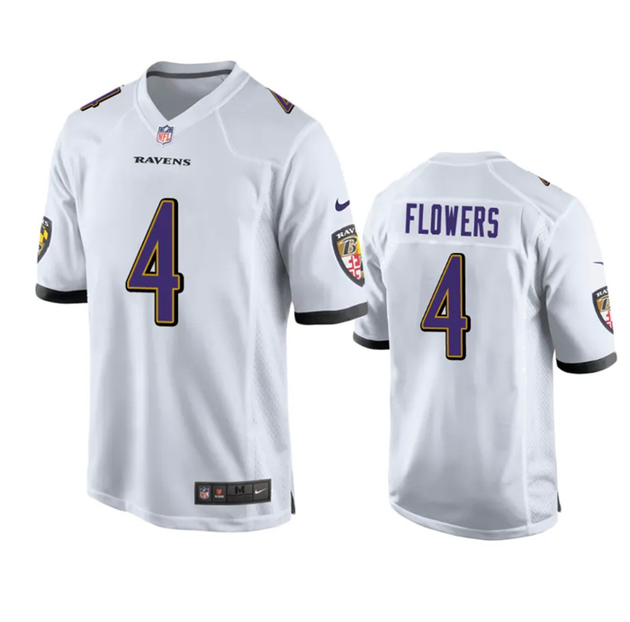 Personalized Youth Baltimore Ravens #4 Zay Flowers White Stitched Game Jersey
