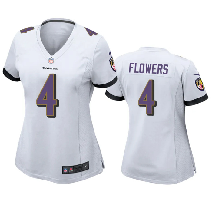 Personalized Women’s Baltimore Ravens #4 Zay Flowers White Football Jersey(Run Small)