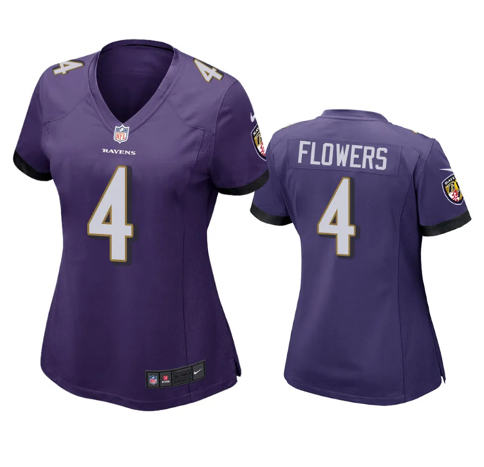 Personalized Women’s Baltimore Ravens #4 Zay Flowers Purple Football Jersey(Run Small)