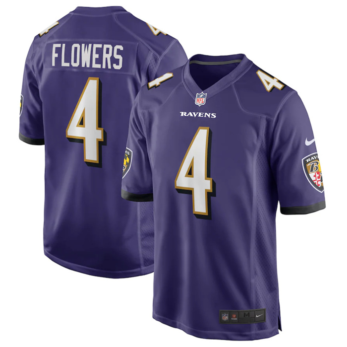 Personalized Men’s Baltimore Ravens #4 Zay Flowers Purple Game Jersey