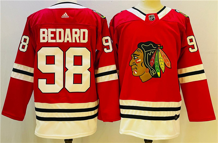 Personalized Men’s Chicago Blackhawks #98 Connor Bedard Red Black Stitched Jersey