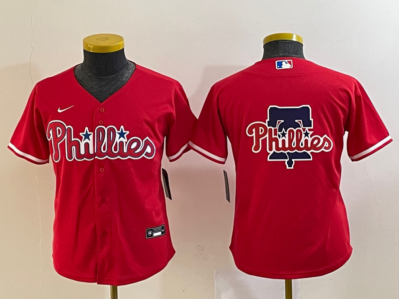 Personalized Youth Philadelphia Phillies Red Team Big Logo Cool Base Stitched Baseball Jersey