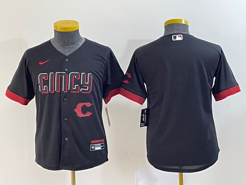Personalized Youth Cincinnati Reds Black 2023 City Connect With Patch Stitched Baseball Jersey