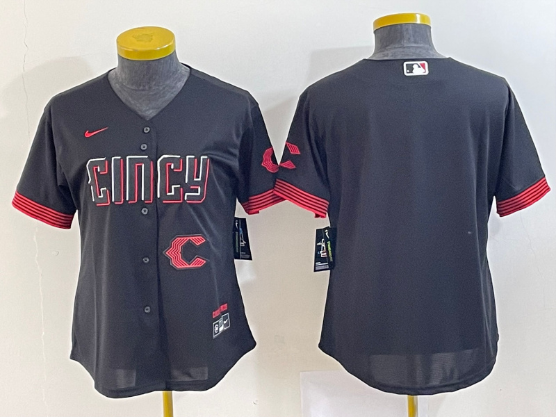 Personalized Women’s Cincinnati Reds Black 2023 City Connect With Patch Stitched Baseball Jersey(Run Small)