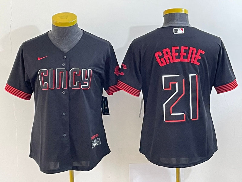 Personalized Women’s Cincinnati Reds #21 Hunter Greene Black 2023 City Connect Stitched Baseball Jersey(Run Small)