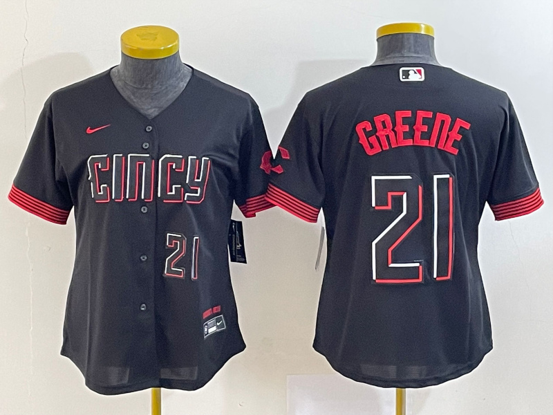 Personalized Women’s Cincinnati Reds #21 Hunter Greene Black 2023 City Connect With Patch Stitched Baseball Jersey(Run Small)