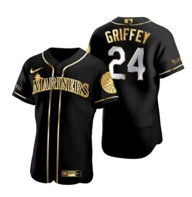 Personalized Men’s Seattle Mariners #24 Ken Griffey Jr. Black Golden Flex Base Stitched Baseball Jersey