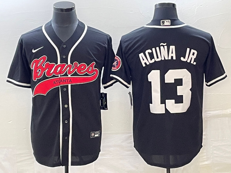 Personalized Men’s Atlanta Braves #13 Ronald Acuña Jr. Black Cool Base Stitched Baseball Jersey