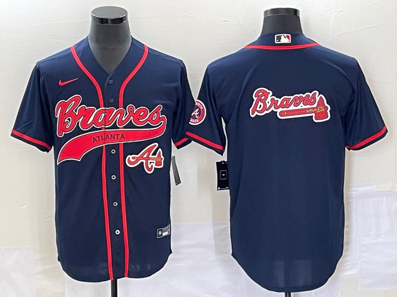 Personalized Men’s Atlanta Braves Navy Team Big Logo Cool Base With Patch Stitched Baseball Jersey