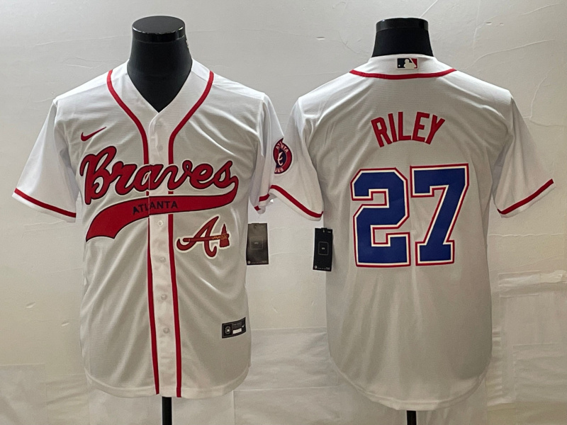 Personalized Men’s Atlanta Braves #27 Austin Riley White Cool Base With Patch Stitched Baseball Jersey
