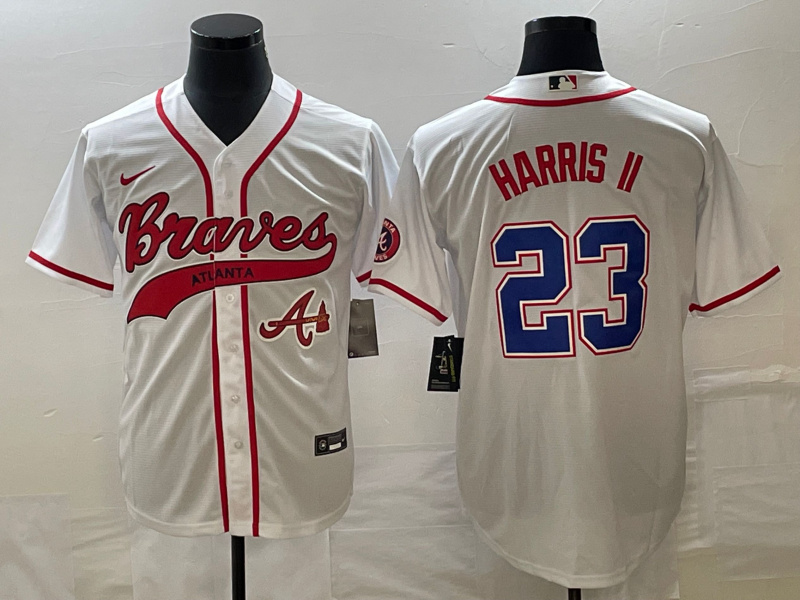 Personalized Men’s Atlanta Braves #23 Michael Harris II White Cool Base With Patch Stitched Baseball Jersey
