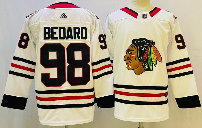 Personalized Men’s Chicago Blackhawks #98 Connor Bedard White Black Stitched Jersey