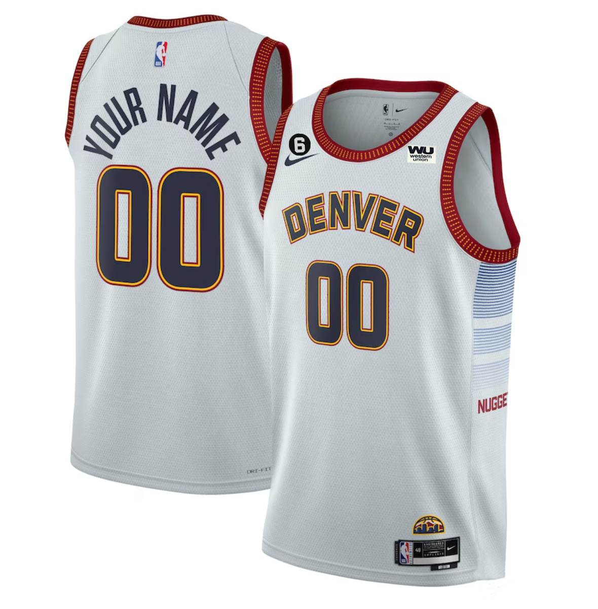 Personalized Men’s Denver Nuggets Active Player White 2022 23 Icon Edition With NO.6 Patch Stitched Jersey