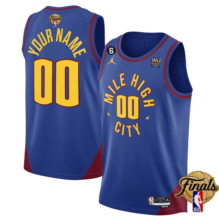 Personalized Men’s Denver Nuggets Active Player Blue 2023 Finals Statement Edition With NO.6 Patch Stitched Basketball Jersey