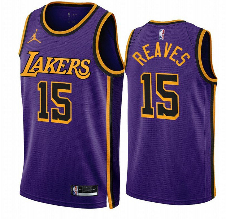 Personalized Men’s Los Angeles Lakers #15 Austin Reaves Purple 2022 23 Statement Edition With NO.6 Patch Stitched Basketball Jersey