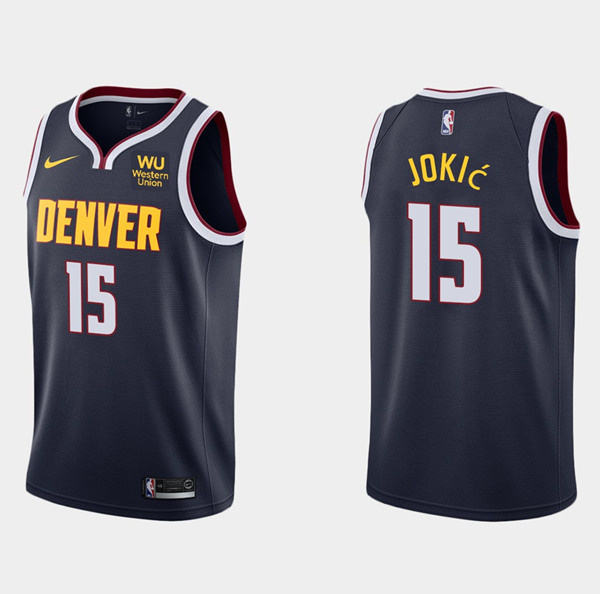 Personalized Men’s Denver Nuggets #15 Nikola Jokic Navy Icon Edition Stitched Jersey