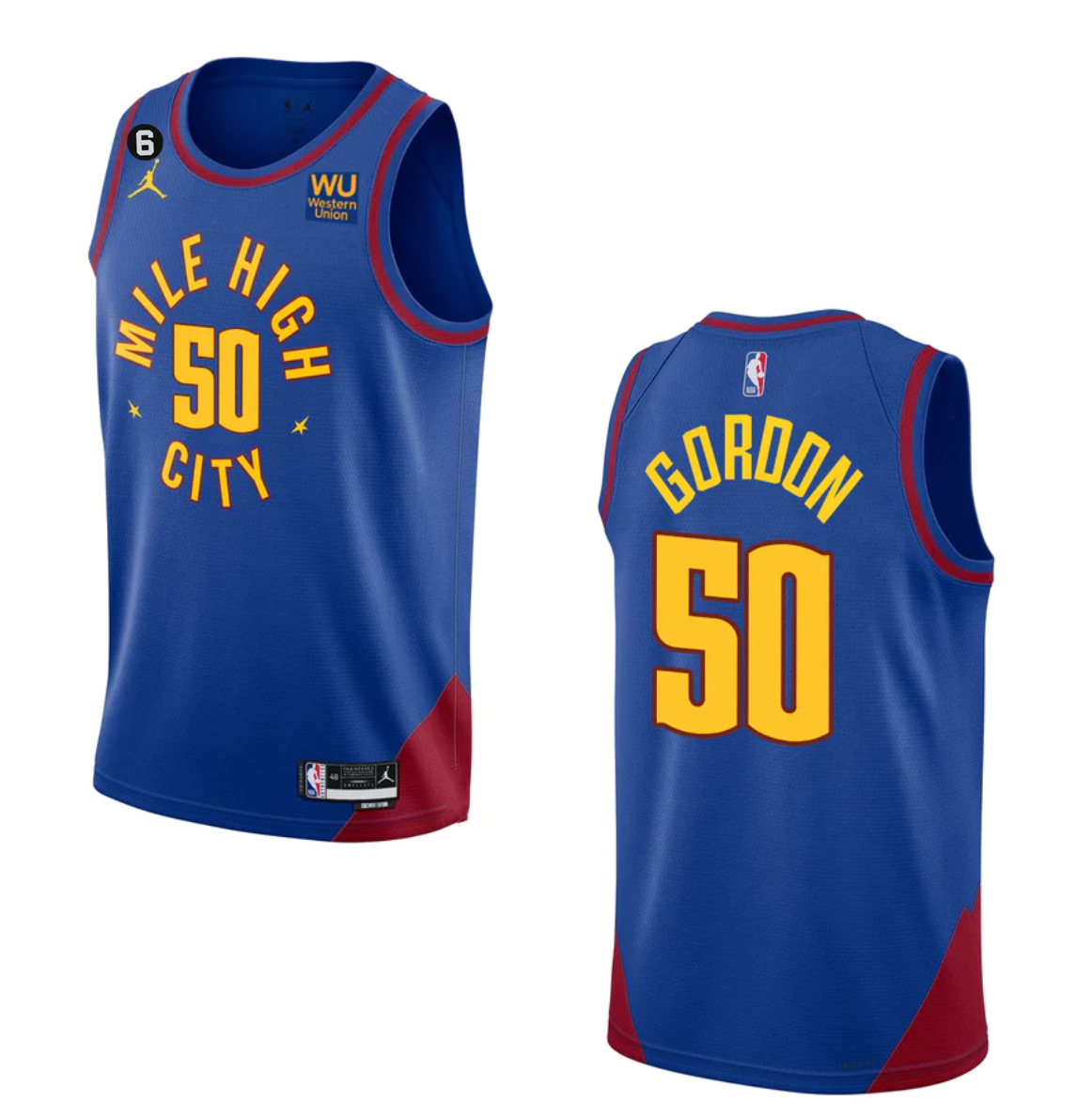 Personalized Men’s Denver Nuggets #50 Aaron Gordon Blue 2022 23 Statement Edition With NO.6 Patch Stitched Jersey
