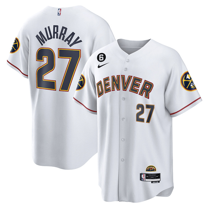 Personalized Men’s Denver Nuggets #27 Jamal Murray White With No.6 Patch Cool Base Stitched Baseball Jersey