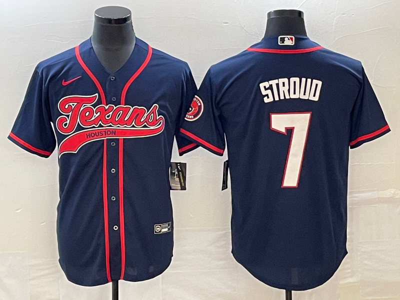 Personalized Men’s Houston Texans #7 C.J. Stroud Navy With Patch Cool Base Stitched Baseball Jersey