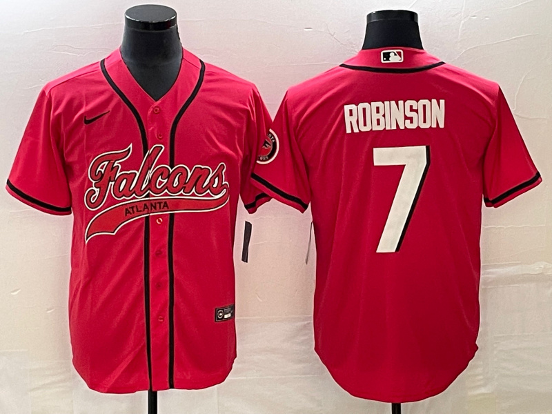 Personalized Men’s Atlanta Falcons #7 Bijan Robinson Red With Patch Cool Base Stitched Baseball Jersey