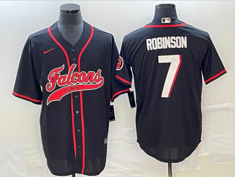 Personalized Men’s Atlanta Falcons #7 Bijan Robinson Black With Patch Cool Base Stitched Baseball Jersey