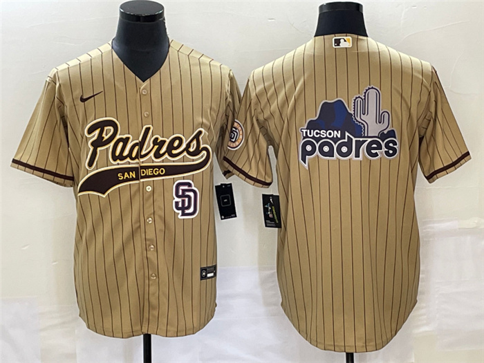 Personalized Men’s San Diego Padres Tan Big Logo In Back Cool Base Stitched Baseball Jersey
