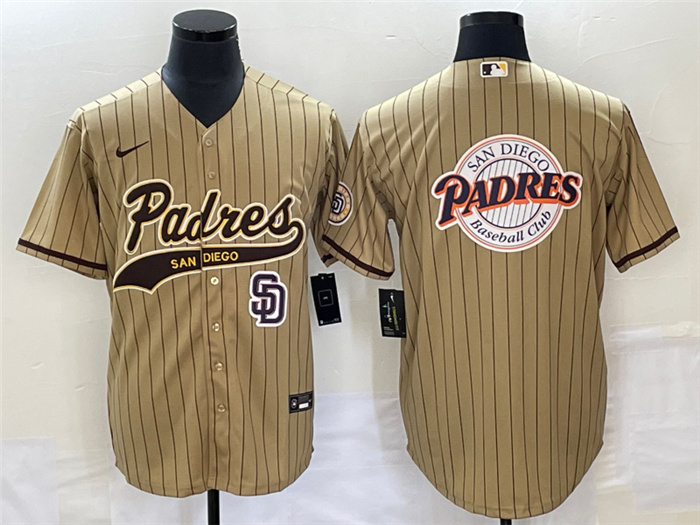 Personalized Men’s San Diego Padres TanTeam Big Logo In Back Cool Base With Patch Stitched Baseball Jersey