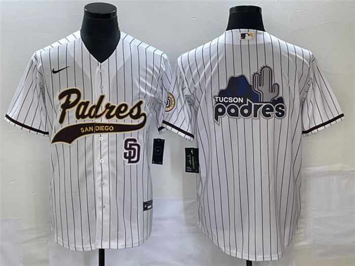 Personalized Men’s San Diego Padres White Big Logo In Back Cool Base With Patch Stitched Baseball Jersey 1