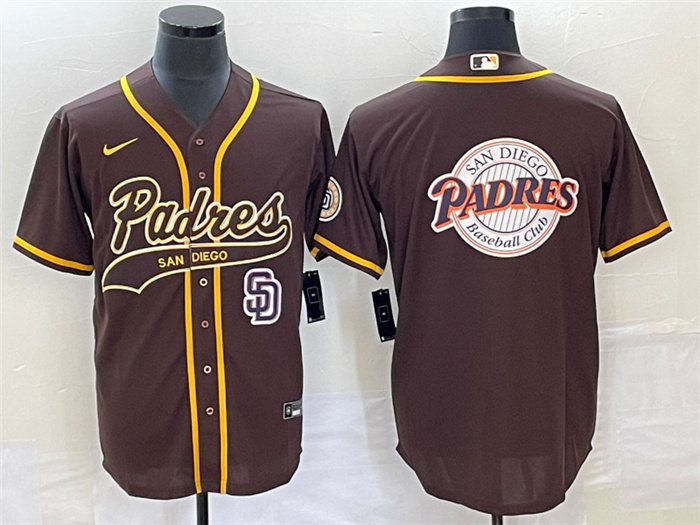 Personalized Men’s San Diego Padres Brown Team Big Logo In Back Cool Base With Patch Stitched Baseball Jersey
