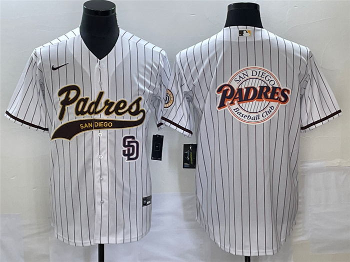 Personalized Men’s San Diego Padres White Team Big Logo In Back Cool Base With Patch Stitched Baseball Jersey