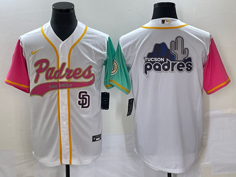 Personalized Men’s San Diego Padres White Team Big Logo City Connect Cool Base With Patch Stitched Baseball Jersey 1