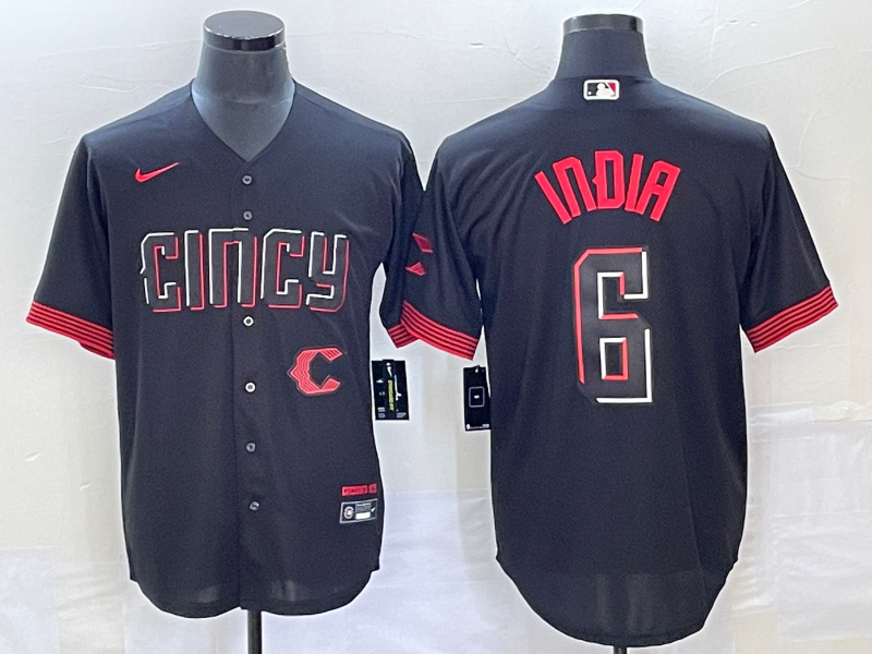 Personalized Men’s Cincinnati Reds #6 Jonathan India Black 2023 City Connect With Patch Stitched Jersey