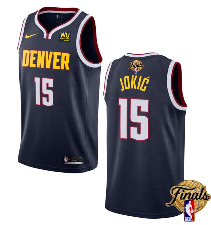 Personalized Men’s Denver Nuggets #15 Nikola Jokic Navy 2023 Finals Icon Edition Stitched Basketball Jersey