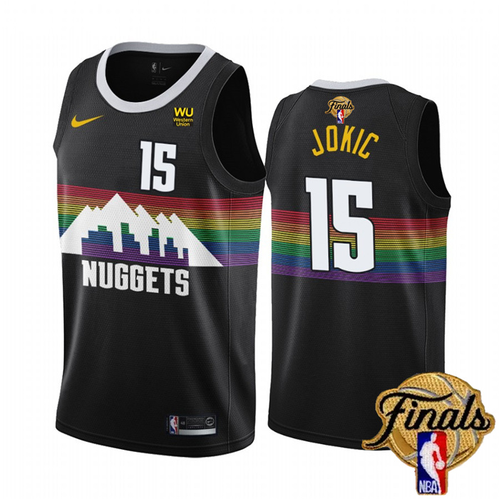 Personalized Men’s Denver Nuggets #15 Nikola Jokic Black 2023 Finals City Edition Stitched Basketball Jersey