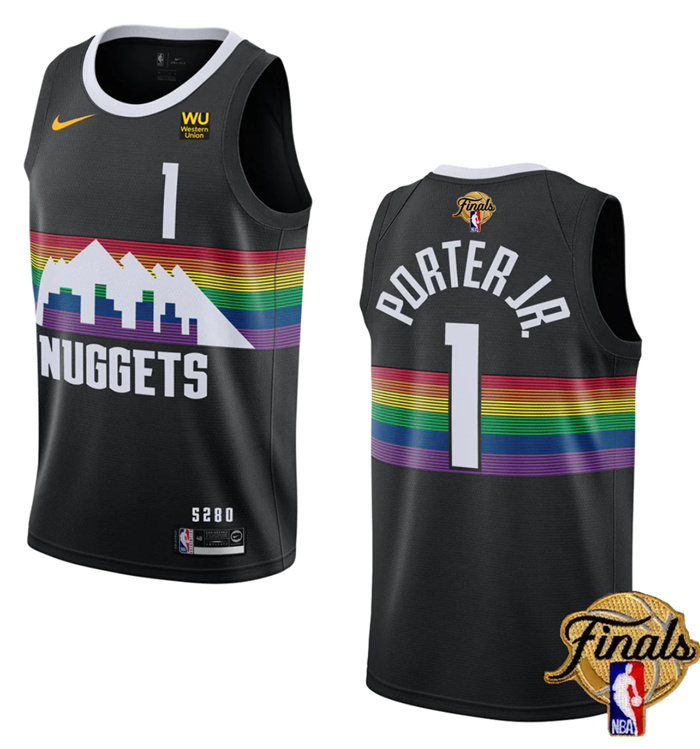 Personalized Men’s Denver Nuggets #1 Michael Porter Jr. Black 2023 Finals City Edition Stitched Basketball Jersey