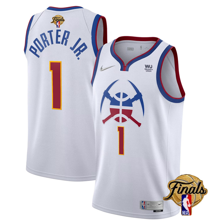 Personalized Men’s Denver Nuggets #1 Michael Porter Jr. White 2023 Finals Earned Edition Stitched Basketball Jersey