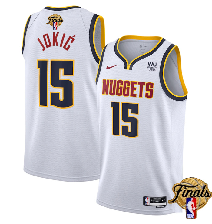 Personalized Men’s Denver Nuggets #15 Nikola Jokic White 2023 Finals Association Edition Stitched Basketball Jersey