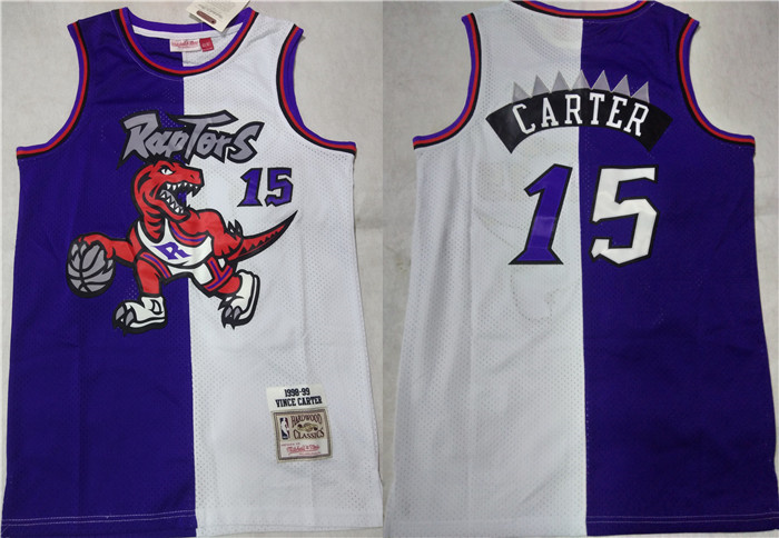 Personalized Men’s Toronto Raptors #15 Vince Carter Purple White Splite Throwback Stitched Jersey