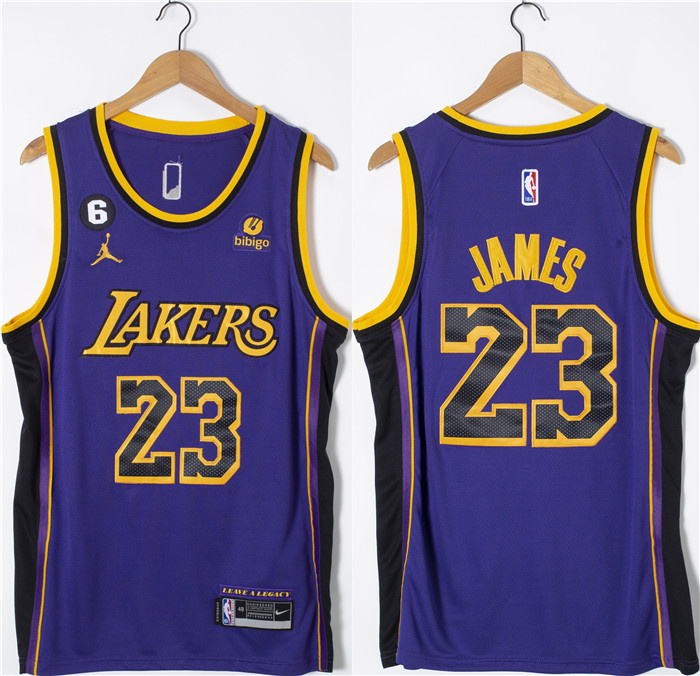 Personalized Men’s Los Angeles Lakers #23 LeBron James Purple With NO.6 Patch Stitched Basketball Jersey