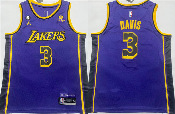 Personalized Men’s Los Angeles Lakers #3 Anthony Davis Purple With NO.6 Patch Stitched Basketball Jersey