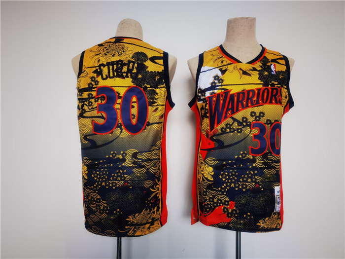 Personalized Men’s Golden State Warriors #30 Stephen Curry Yellow Red Black Throwback Stitched Jersey