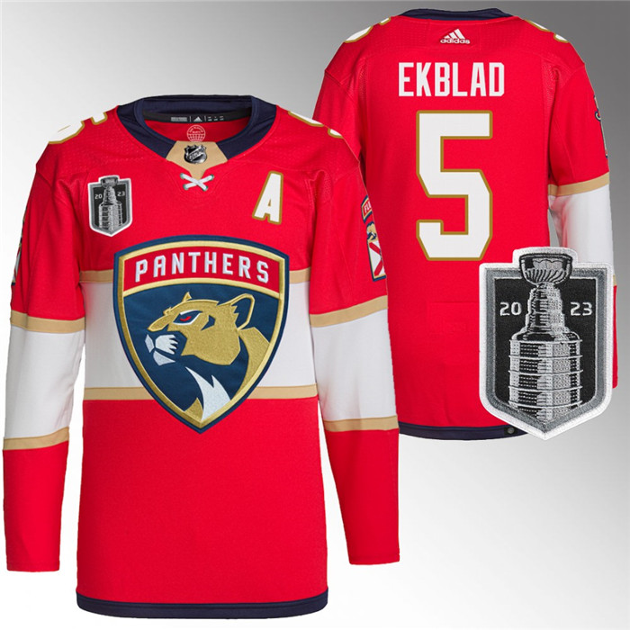 Personalized Men’s Florida Panthers #5 Aaron Ekblad Red 2023 Stanley Cup Final Stitched Jersey