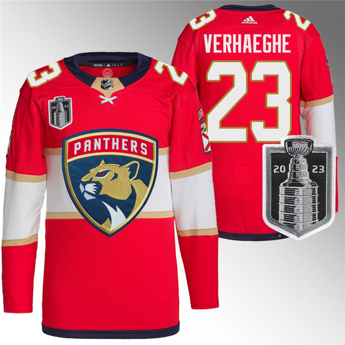 Personalized Men’s Florida Panthers #23 Carter Verhaeghe Red 2023 Stanley Cup Final Stitched Jersey