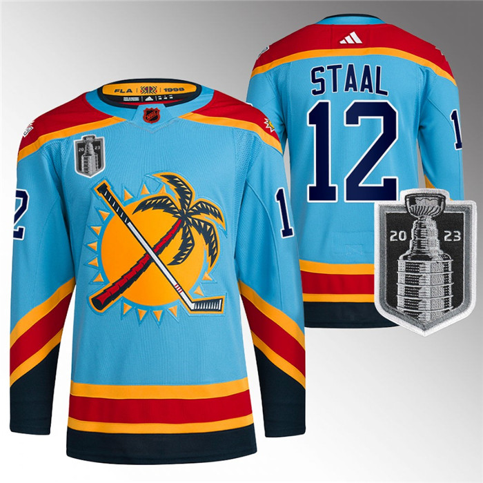 Personalized Men’s Florida Panthers #12 Eric Staal Blue 2023 Stanley Cup Final Reverse Retro Stitched Jersey